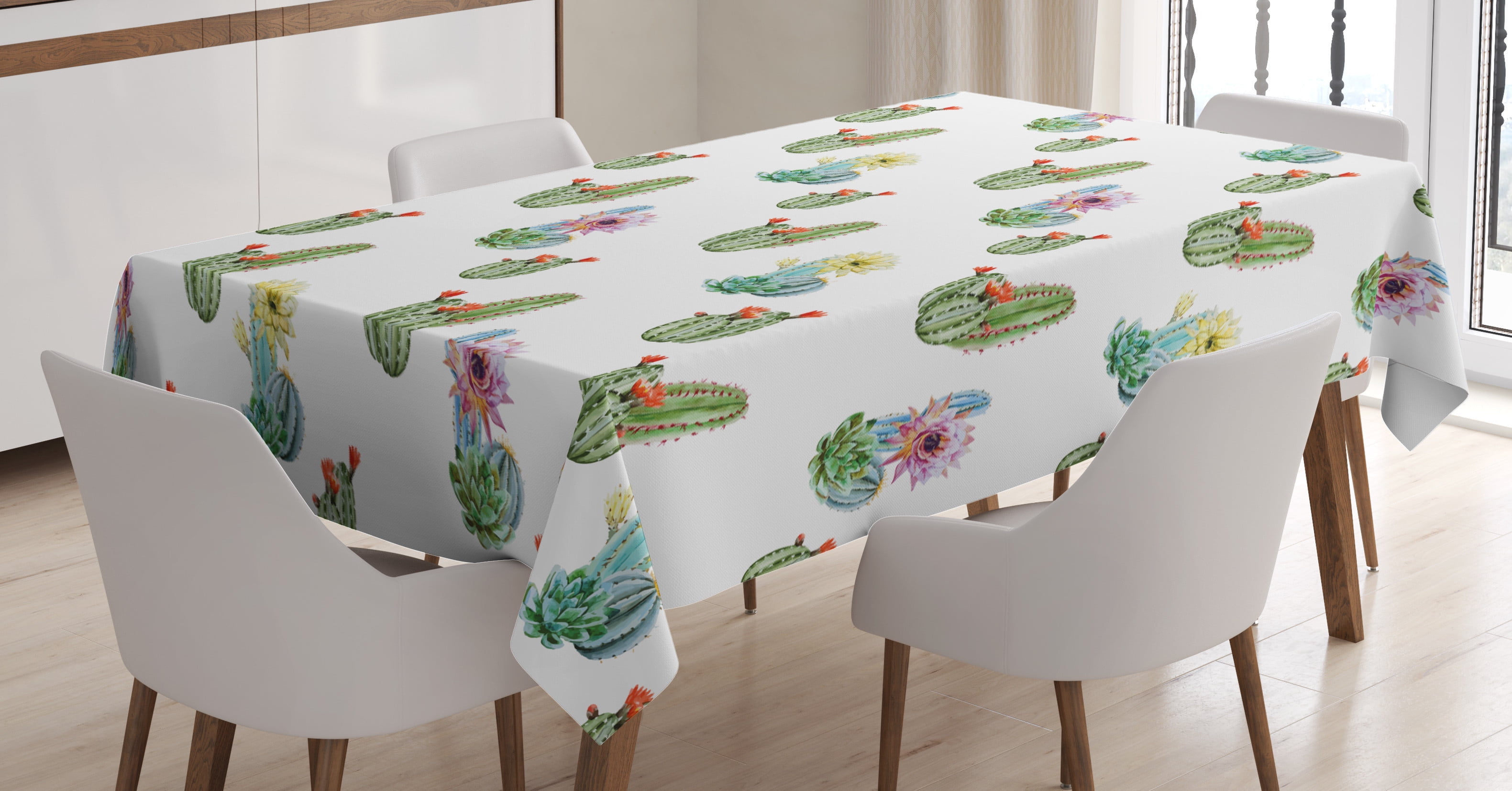 Ambesonne Cactus Tablecloth Rectangular Table Cover, Hawaiian Bouquet ...