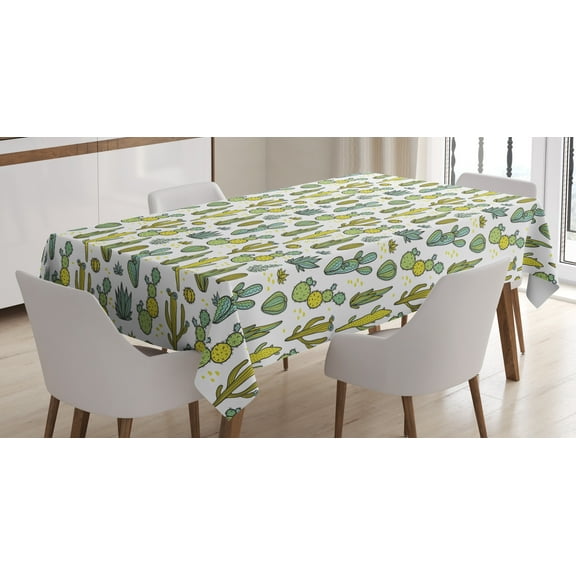Ambesonne Cactus Tablecloth Rectangular Table Cover, Tropical Foliage Motif, 60"x90", Green Reseda Green