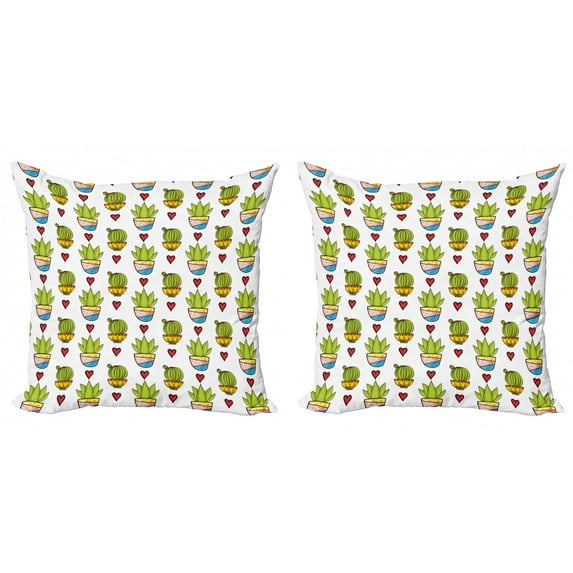 Ambesonne Cactus Throw Pillow Cover 2 Pack, Colorful Succulents in Pots, 24", Multicolor