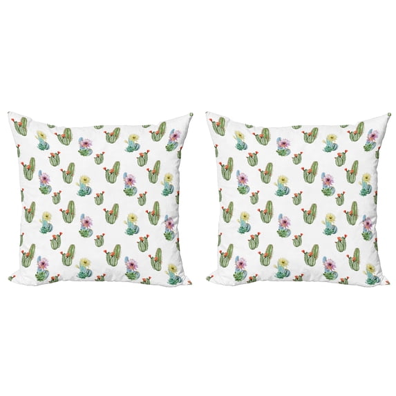 Ambesonne Cactus Throw Pillow Cover 2 Pack, Hawaiian Bouquet Vintage, 24", Multicolor