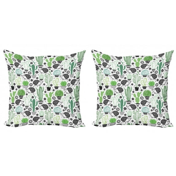 Ambesonne Cactus Throw Pillow Cover 2 Pack, Hedgehog Saguaro Cartoon, 24",