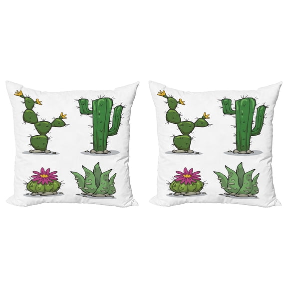 Ambesonne Cactus Throw Pillow Cover 2 Pack, Mexican Flora Pattern, 18", Green Pink Grey