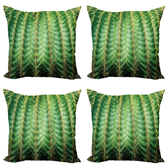 Ambesonne Cactus Throw Pillow Cover 4 Pack, Desert Flower Zoom Photo, 18", Green