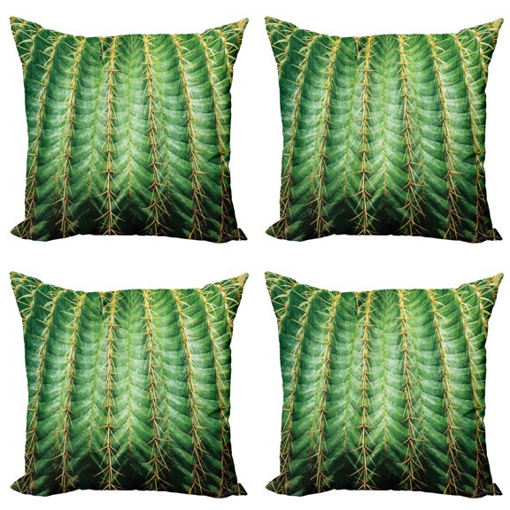 Ambesonne Cactus Throw Pillow Cover 4 Pack, Desert Flower Zoom Photo, 20", Green