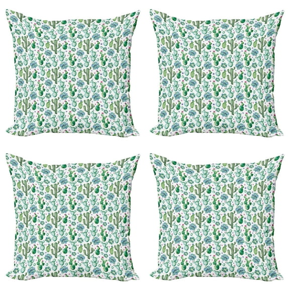 Ambesonne Cactus Throw Pillow Cover 4 Pack, Exotic Succulents Set, 16", Multicolor