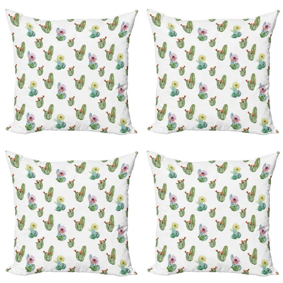 Ambesonne Cactus Throw Pillow Cover 4 Pack, Hawaiian Bouquet Vintage, 24", Multicolor