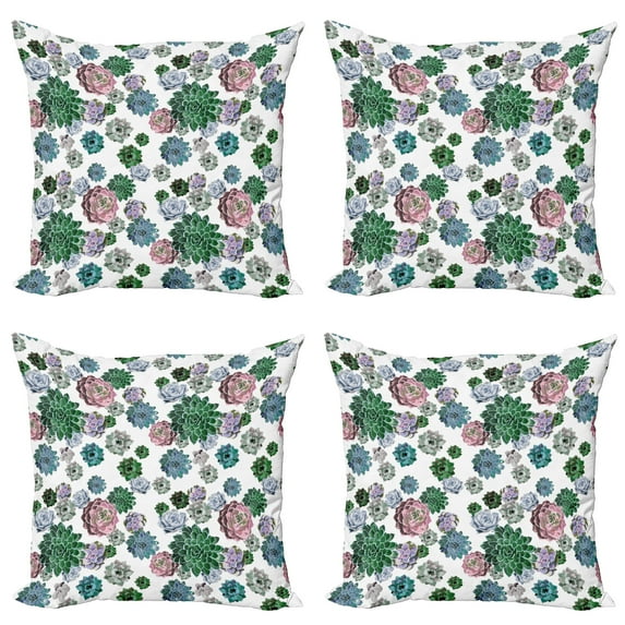 Ambesonne Cactus Throw Pillow Cover 4 Pack, Succulent Plants Garden, 18", Multicolor