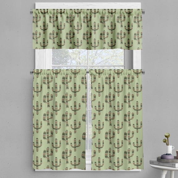 Ambesonne Cactus Valance & Curtain, Mexican Inspired Flora, 55"x24", Pistachio Green Caramel