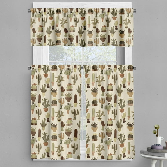 Ambesonne Cactus Valance & Curtain, Succulents Earthy Colors, 55"x24", Multicolor