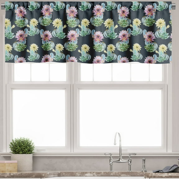 Ambesonne Cactus Valance Pack of 2, Foliage Watercolor Style, 42"X12", Multicolor