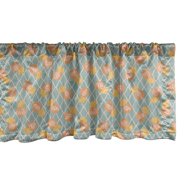 Ambesonne Cactus Window Valance, Abstract Exotic Plant Rounds Pattern on Argyle, Curtain Valance for Kitchen Bedroom Decor with Rod Pocket, 54" X 18", Pale Teal Rose