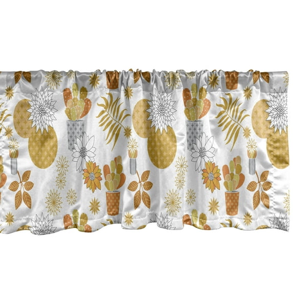 Ambesonne Cactus Window Valance, Cacti Succulent Garden Plants in Flower Pots Tropical Retro, Curtain Valance for Kitchen Bedroom Decor with Rod Pocket, 54" X 18", Pale Coffee Grey