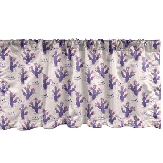Ambesonne Cactus Window Valance, Continuous Pattern Cacti with Flowers and Animal Skulls in Wild Desert, Curtain Valance for Kitchen Bedroom Decor with Rod Pocket, 54" X 18", Rose and Blue Violet