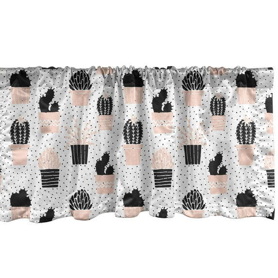 Ambesonne Cactus Window Valance, Foliage Silhouettes, 42" x 18", Pale Coral Black White