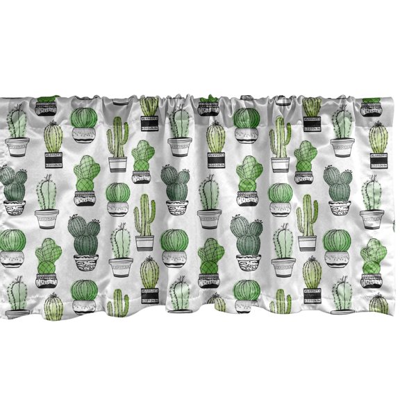Ambesonne Cactus Window Valance, Latino Foliage Pattern, 54" X 18", Green Black White
