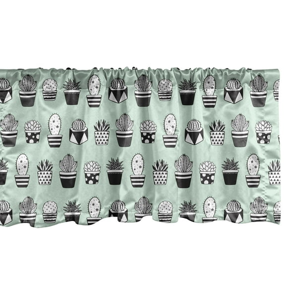 Ambesonne Cactus Window Valance, Mini Cacti in Pots Geometric, 54" X 18", Mint Green Charcoal Grey