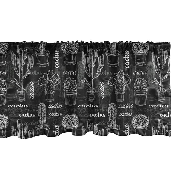 Ambesonne Cactus Window Valance, Prickle Plants, 54" X 12", Charcoal Grey White