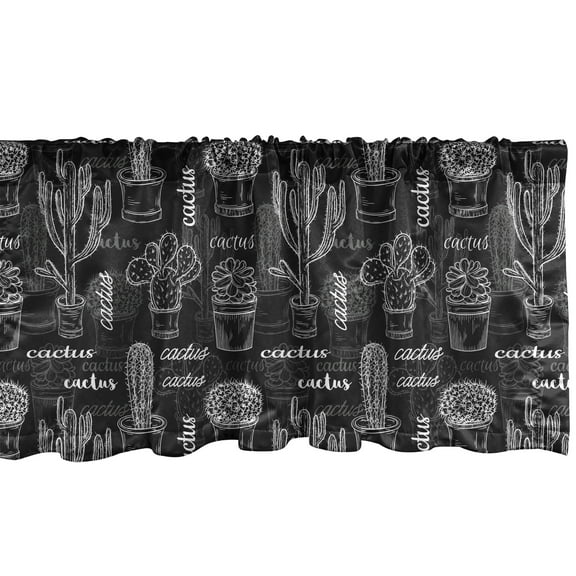 Ambesonne Cactus Window Valance, Prickle Plants, 54" X 18", Charcoal Grey White