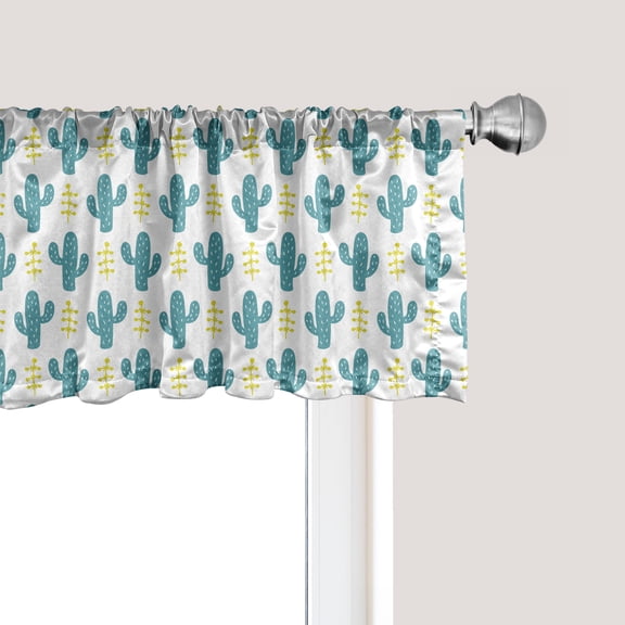 Ambesonne Cactus Window Valance, Simplistic Exotic Cacti Leaf, 42" x 12", Slate Blue Yellow