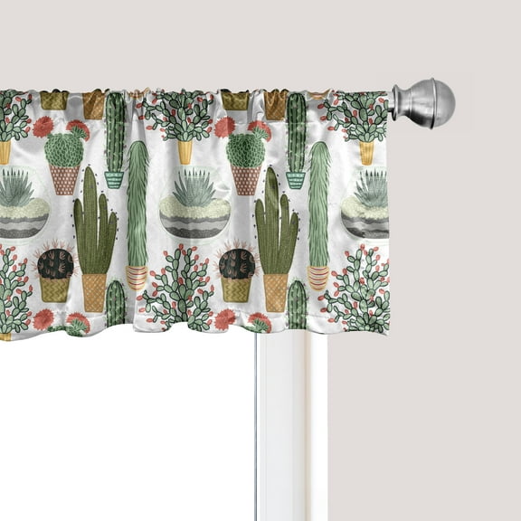 Ambesonne Cactus Window Valance, Succulents Flower Pots, 54" X 18", Multicolor