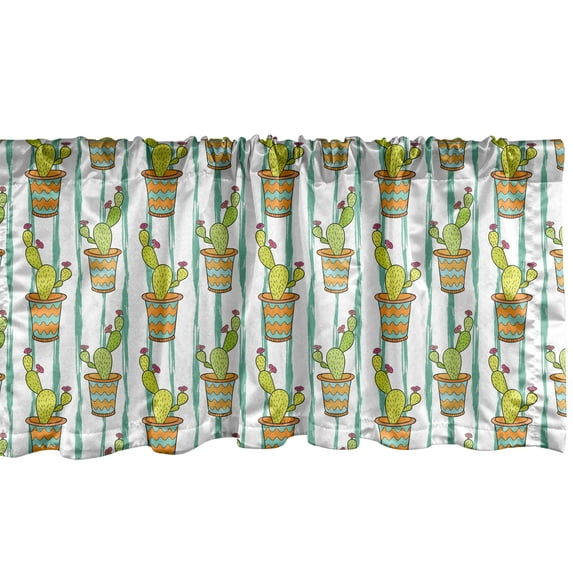 Ambesonne Cactus Window Valance, Vertical Lines Flowers, 42" x 18", Green Orange Mint