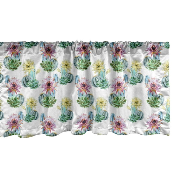 Ambesonne Cactus Window Valance, Watercolor Spring Season, 54" X 18", Multicolor