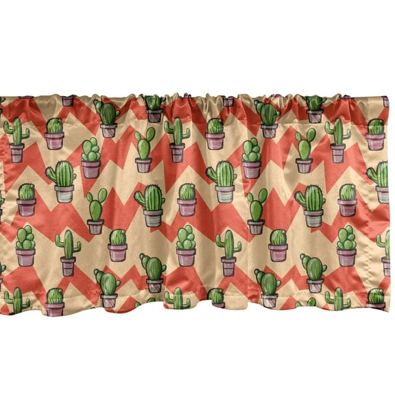 Ambesonne Cactus Window Valance, Zigzag Background Plant, 42" x 12", Multicolor