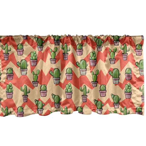 Ambesonne Cactus Window Valance, Zigzag Background Plant, 54" X 18", Multicolor