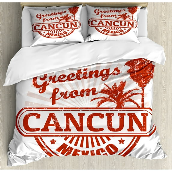 Ambesonne Cacun Duvet Cover Set, Calligraphic Grunge Design, 2-Calking, Vermilion White
