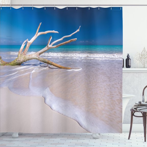 Ambesonne Cacun Shower Curtain, Algae Covered Tree Branch, 69"Wx70"L, Dark Sky Blue Multicolor