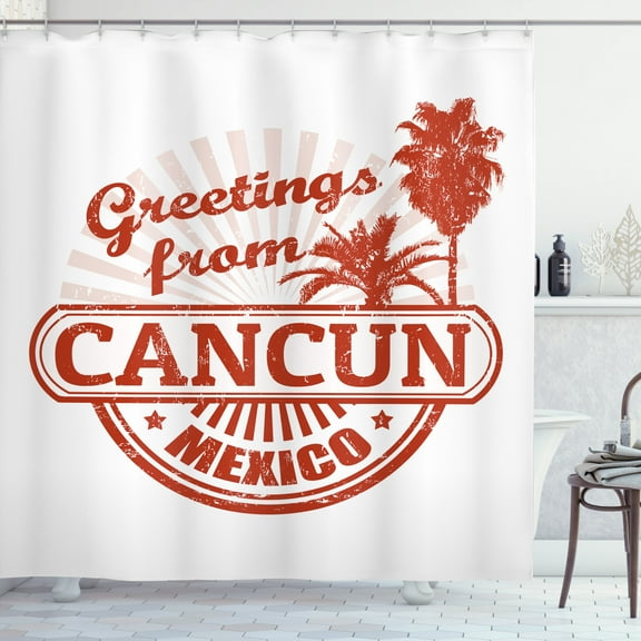 Ambesonne Cacun Shower Curtain, Calligraphic Grunge Design, 69"Wx70"L, Vermilion White