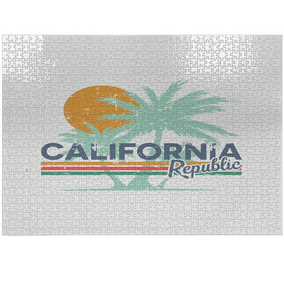 Ambesonne California Jigsaw Puzzle Durable Cardboard, Retro Colorful Palm Tree, 1000 pcs, Seafoam Coral and Apricot