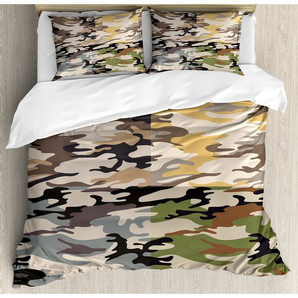 Queen Beige and Brown Camouflage Microfiber Duvet Cover Set
