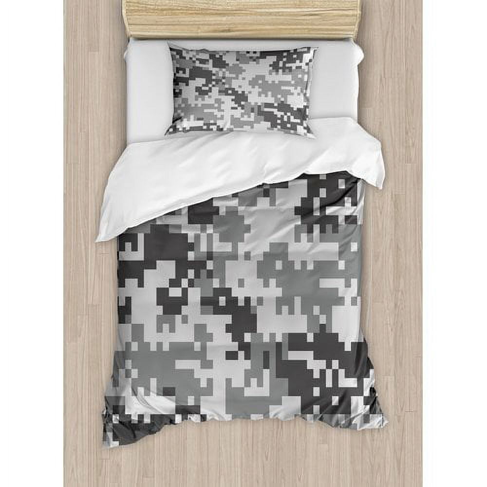 Twin Gray Camouflage Microfiber Duvet Cover Set