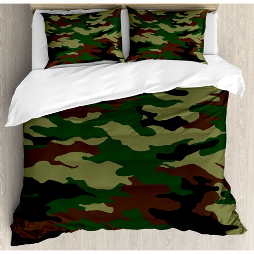 Ambesonne Camo Fashionable Graphic Uniform Inspired Soldier Clothing Wavy Design Duvet Cover Set