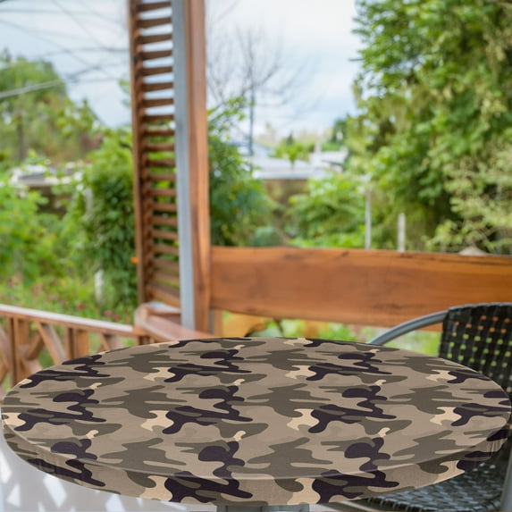 Ambesonne Camo Fitted Round Tablecloth, Earth Tones Camouflage, 45"- 56" Diameter, Taupe Dark Tan
