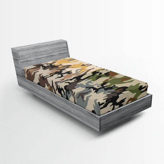 Ambesonne Camo Fitted Sheet 2 Pcs Set, Different Colored Patterns, Twin XL, Multicolor