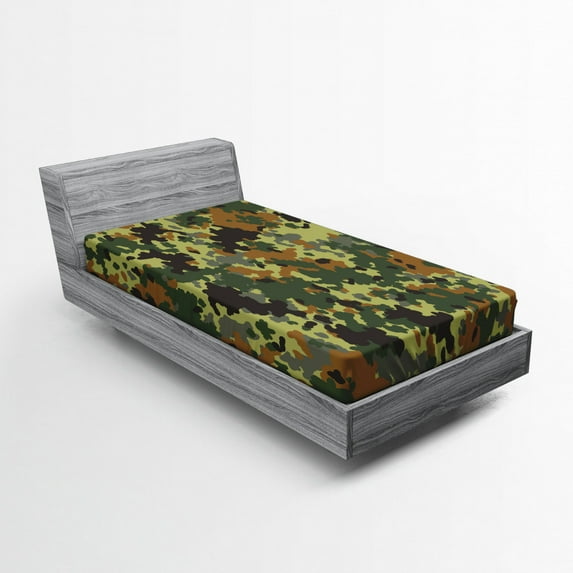 Ambesonne Camo Fitted Sheet, Classic Germany Pattern, Twin Size, Green Brown Dark Green