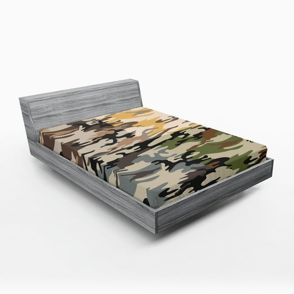 Ambesonne Camo Fitted Sheet, Different Colored Patterns, California King, Multicolor