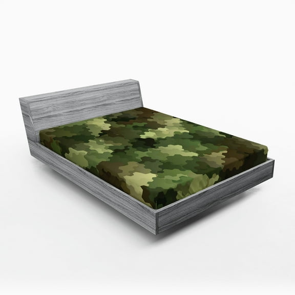 Ambesonne Camo Fitted Sheet, Glass Effect Abstract, Queen Size, Pale Green Brown Green