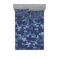 thumbnail image 1 of Ambesonne Camo Fitted Sheet & Pillow Sham Set, Grunge Camouflage Style Effect, Queen, Pale Blue and Dark Blue, 1 of 2