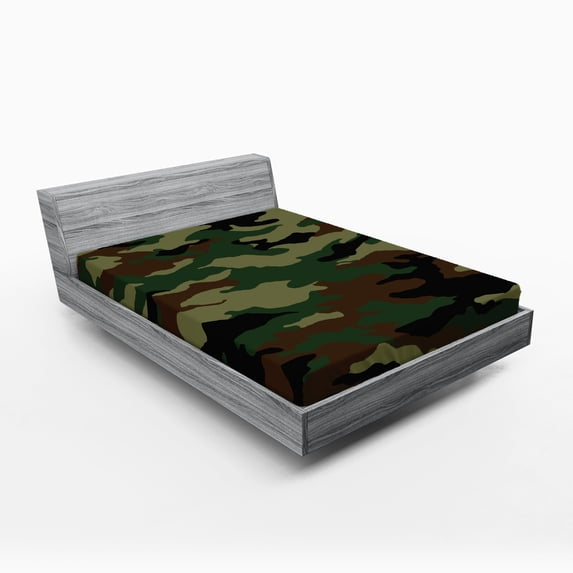 Ambesonne Camo Fitted Sheet, Uniform Inspired Fashion, Full Size, Green Brown Forest Green