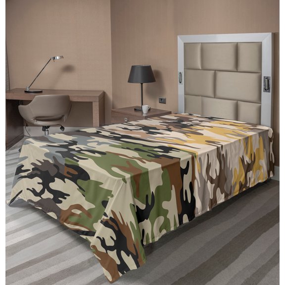 Ambesonne Camo Flat Sheet, Different Colored Patterns, Twin Size, Multicolor