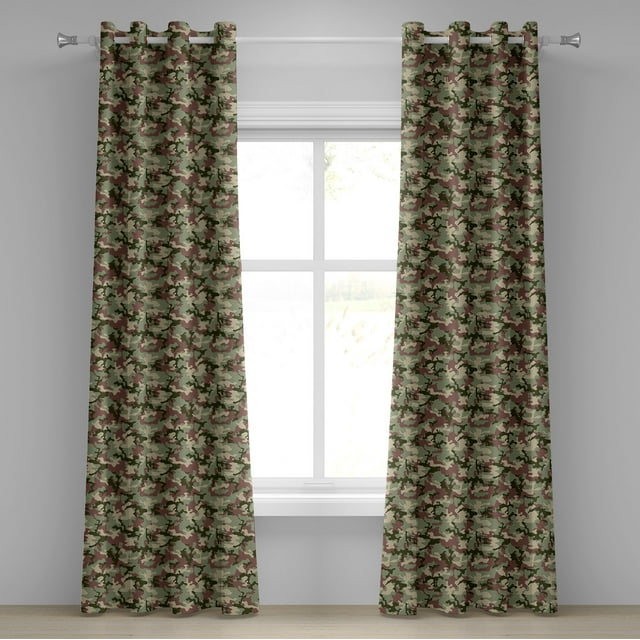 Ambesonne Camo Grommet Curtain, Pattern in Forest Colors, 50" x 84", Dark Green Army Green