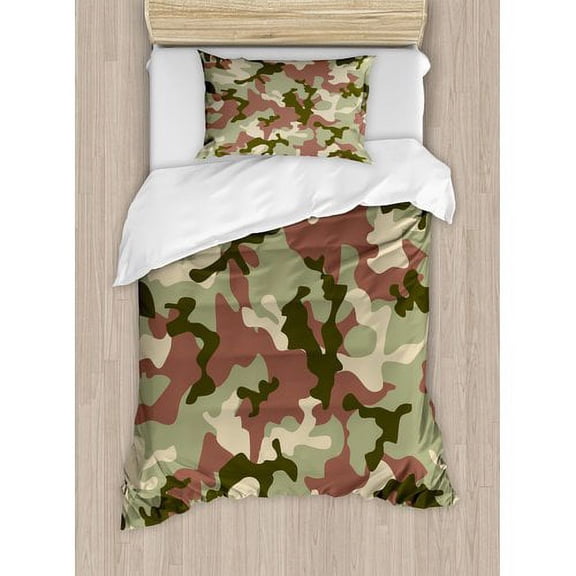 Ambesonne Camo Illustrated Green Camouflage Hunter Combat Duvet Cover Set
