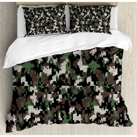 Ambesonne Camo Pixelated Pattern Digital Effect Modern Conceptual Battledress Texture Duvet Cover Set