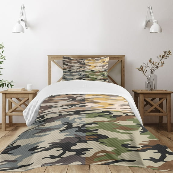 Ambesonne Camo Quilted Bedspread Set 2 Pcs, Different Colored Patterns, Twin Size, Multicolor