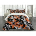 thumbnail image 1 of Ambesonne Camo Quilted Bedspread Set 3 Pcs, Modern Design, King Size, Orange Grey Black, 1 of 5