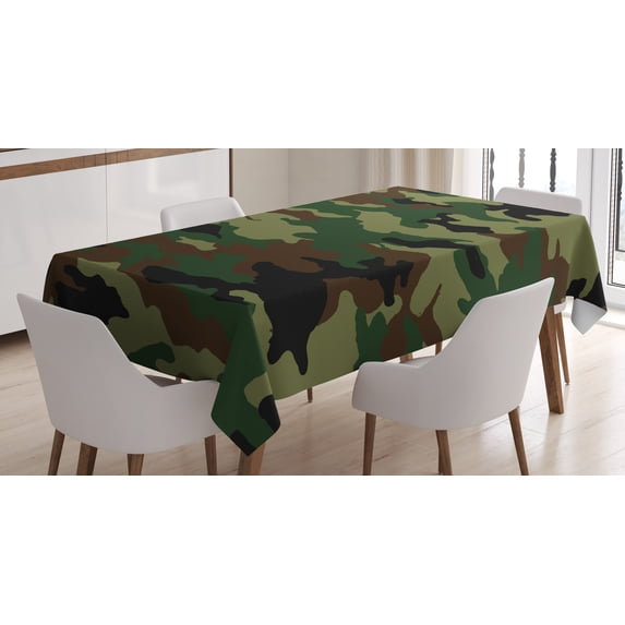 Ambesonne Camo Tablecloth Rectangular Table Cover, Uniform Inspired Fashion, 52"x70", Green Brown Forest Green
