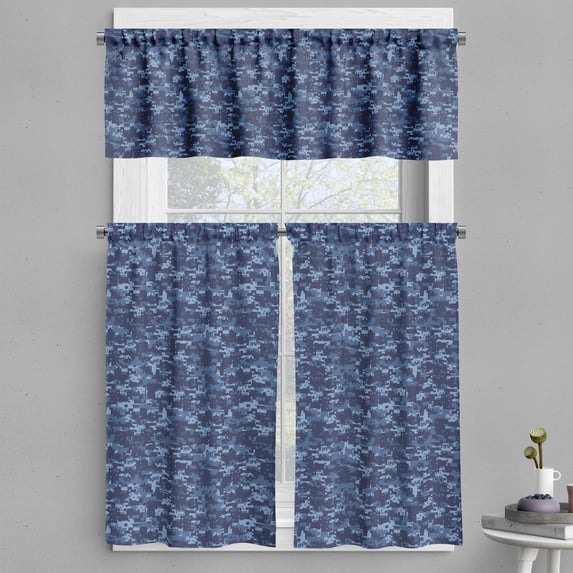 Ambesonne Camo Valance & Curtain, Grunge Camouflage Style Effect, 55"x36", Pale Blue and Dark Blue